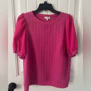 Umgee Pink Textured Puff Sleeve Blouse